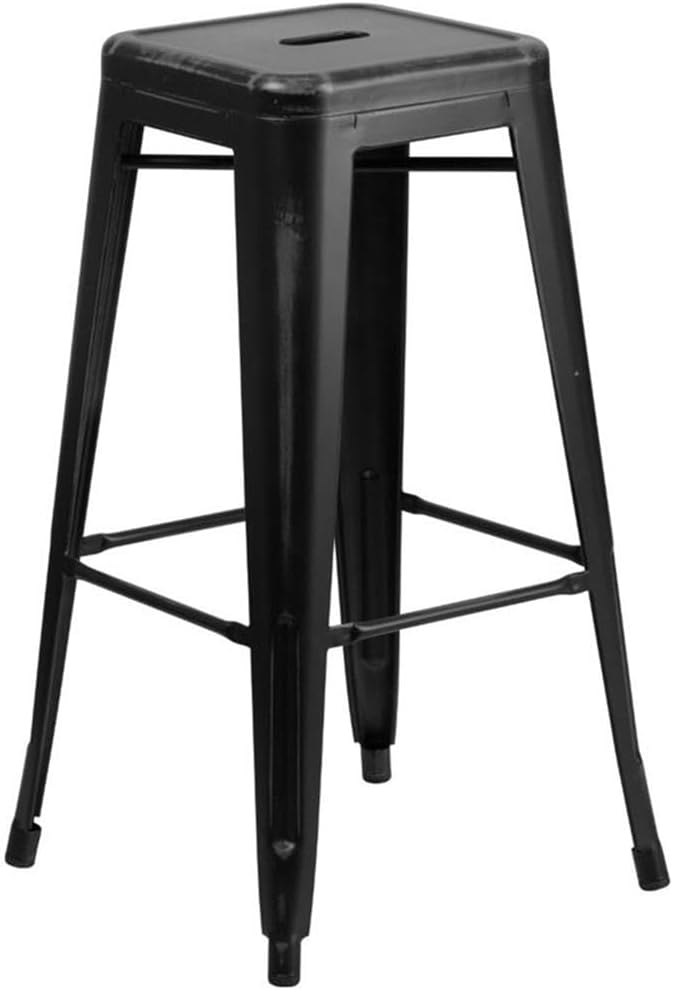 Flash Furniture 30"H Commercial Modern Metal Backless Barstool, Indoor/Outdoor Industrial Square Stacking Bar Stool for Patio Bars/Restaurants, Black