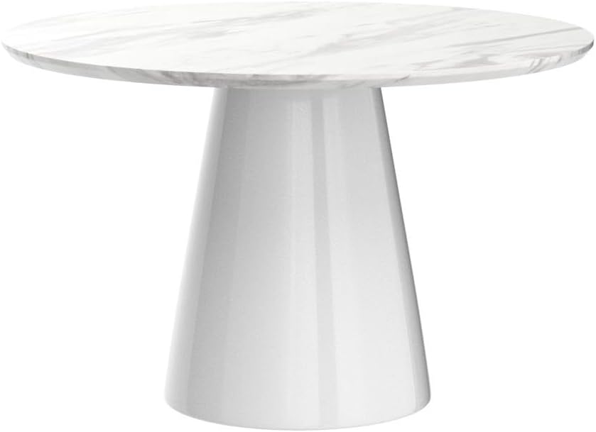 Palma White Marble Effect Round Pedestal Dining Table - Circlular 4 to 6 Seat Kitchen Table