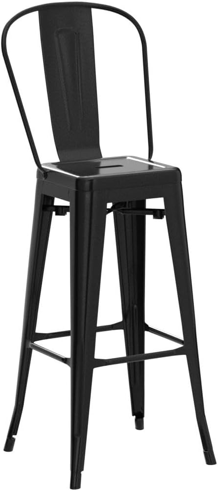 COSTWAY 30'' Metal Bar stools Set of 4, with Removable Back,Bar Height Stools with Rubber Feet, Stylish and Modern Chairs, for Kitchen, Dining Rooms, and Side Bar (Black-Update, 30'')