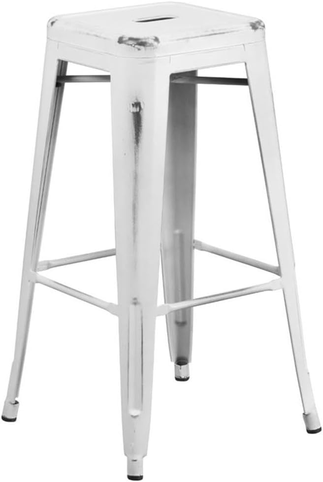 Flash Furniture 30"H Commercial Modern Metal Backless Barstool, Indoor/Outdoor Industrial Square Stacking Bar Stool for Patio Bars/Restaurants, Black
