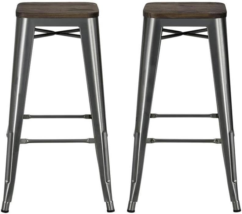 DHP Fusion Metal Backless 30" Barstool with Wood Seat, Distressed Metal Finish for Industrial Appeal, Set of two, Antique Gun Metal