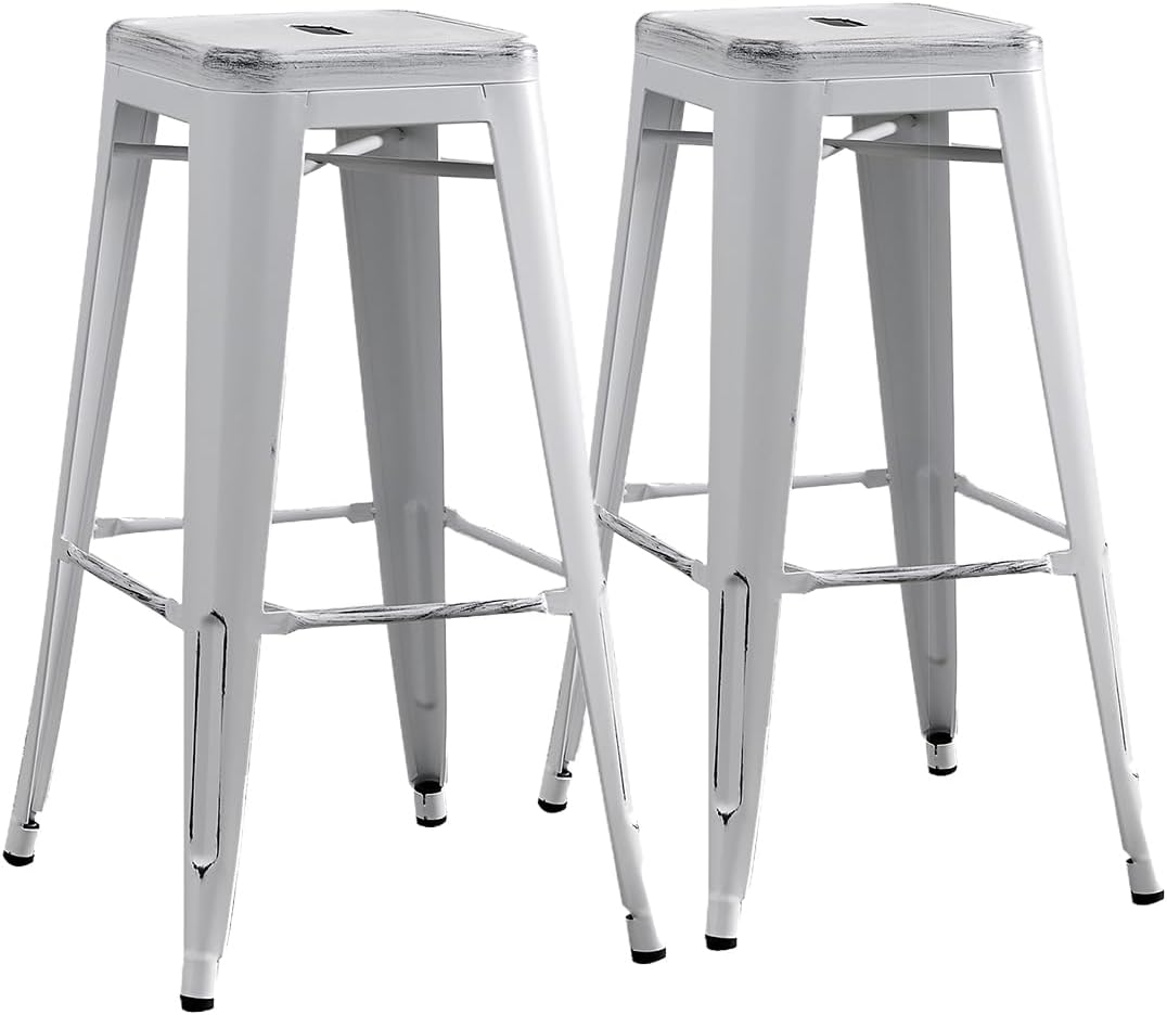 AC Pacific 24” Metal Backless Barstool Set of 2 – Country Rustic Style, Lightweight & Sturdy Build, Easy Assembly – Matte Black Finish
