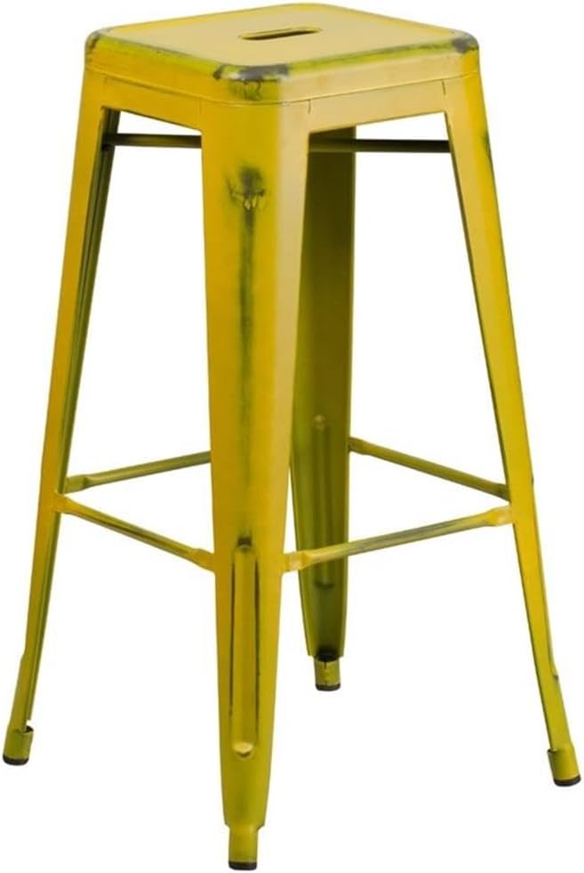 Flash Furniture 30"H Commercial Modern Metal Backless Barstool, Indoor/Outdoor Industrial Square Stacking Bar Stool for Patio Bars/Restaurants, Black