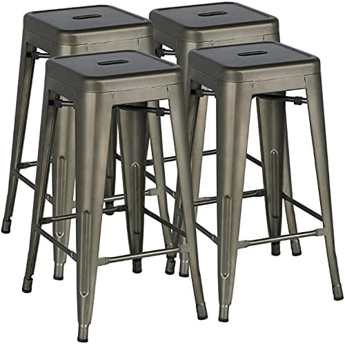 Yaheetech 30 Inches Metal Bar Stools, Set of 4 Bar Height Backless Bartools, Indoor/Outdoor Stackable Kitchen Dining Chair, High Patio Furniture, Black