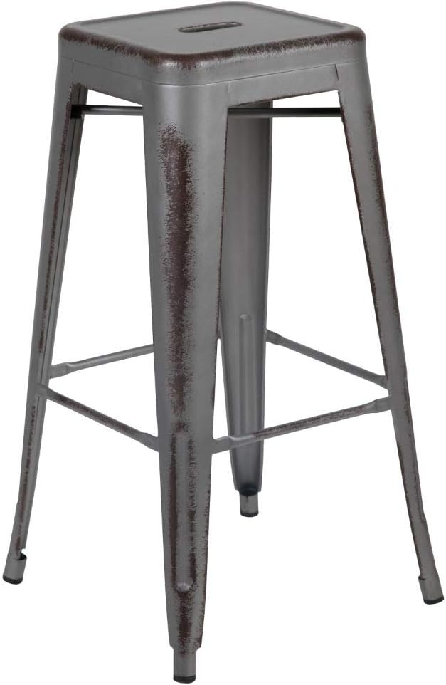 Flash Furniture 30"H Commercial Modern Metal Backless Barstool, Indoor/Outdoor Industrial Square Stacking Bar Stool for Patio Bars/Restaurants, Black