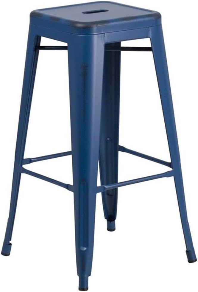 Flash Furniture 30"H Commercial Modern Metal Backless Barstool, Indoor/Outdoor Industrial Square Stacking Bar Stool for Patio Bars/Restaurants, Black