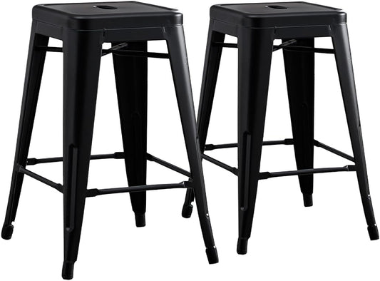 AC Pacific 24” Metal Backless Barstool Set of 2 – Country Rustic Style, Lightweight & Sturdy Build, Easy Assembly – Matte Black Finish