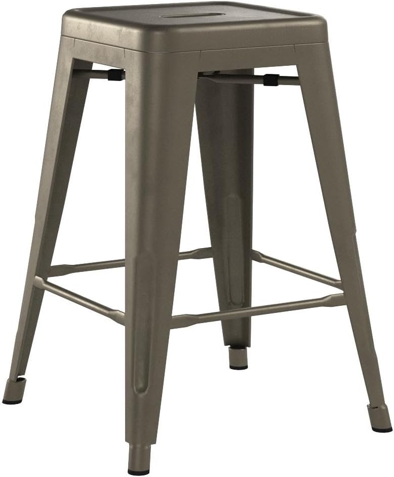 Furmax High Backless Silver Indoor-Outdoor Counter Height Stackable Bar Stools, Set of 4, Gun Metal