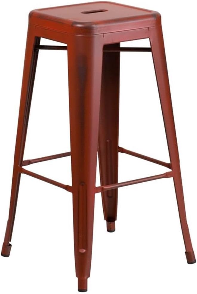 Flash Furniture 30"H Commercial Modern Metal Backless Barstool, Indoor/Outdoor Industrial Square Stacking Bar Stool for Patio Bars/Restaurants, Black