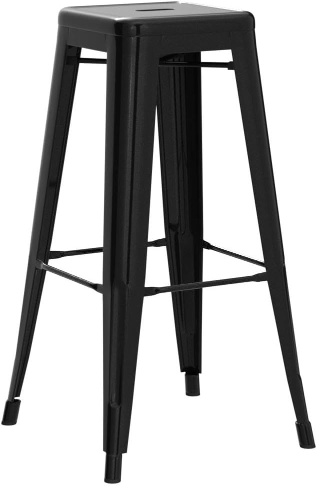 Yaheetech 30 Inches Metal Bar Stools, Set of 4 Bar Height Backless Bartools, Indoor/Outdoor Stackable Kitchen Dining Chair, High Patio Furniture, Black