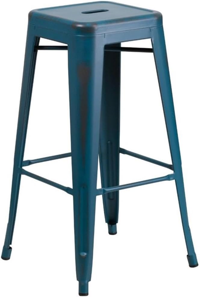 Flash Furniture 30"H Commercial Modern Metal Backless Barstool, Indoor/Outdoor Industrial Square Stacking Bar Stool for Patio Bars/Restaurants, Black