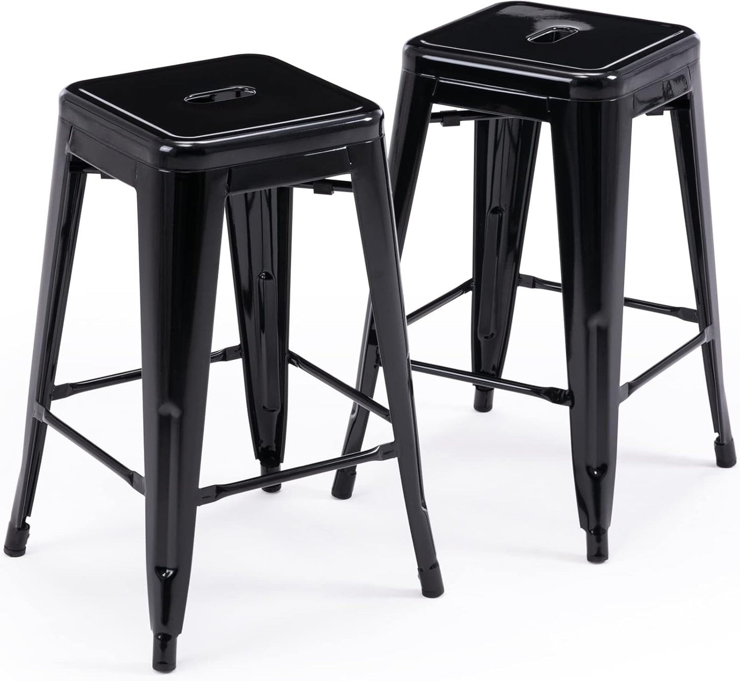 Vogue Furniture Direct 24" Bar Stools Black Backless Metal Barstools Indoor-Outdoor Counter Height Stools with Square Seat, Set of 2 - VF1571001