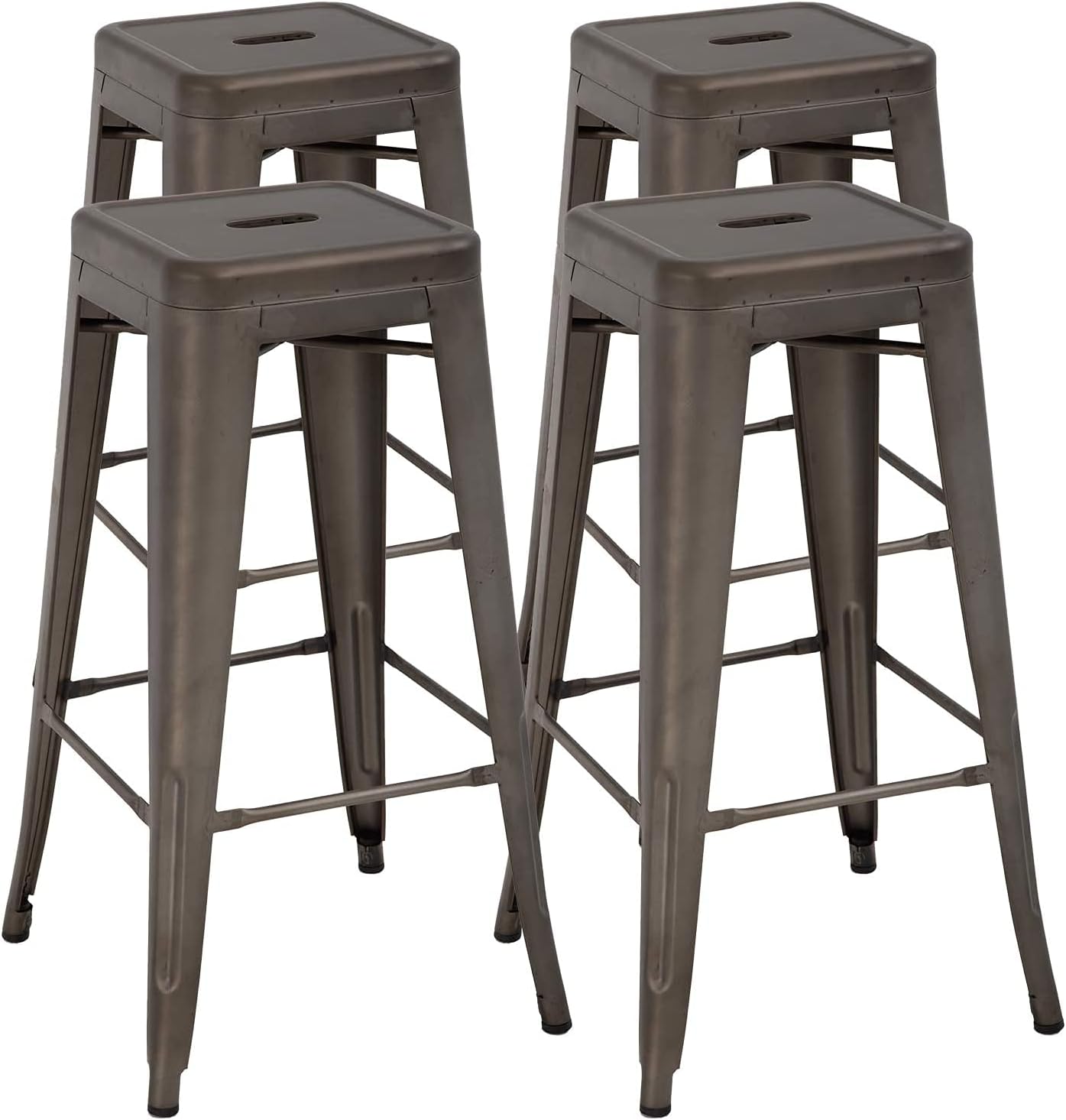 FDW Metal Bar Stools Set of 4 Counter Height Bar Stools 24 Inches Industrial Bar Chairs Patio Stool Stackable Backless Stool Indoor Outdoor Metal Kitchen Stools Bar Chairs (Black, 30")