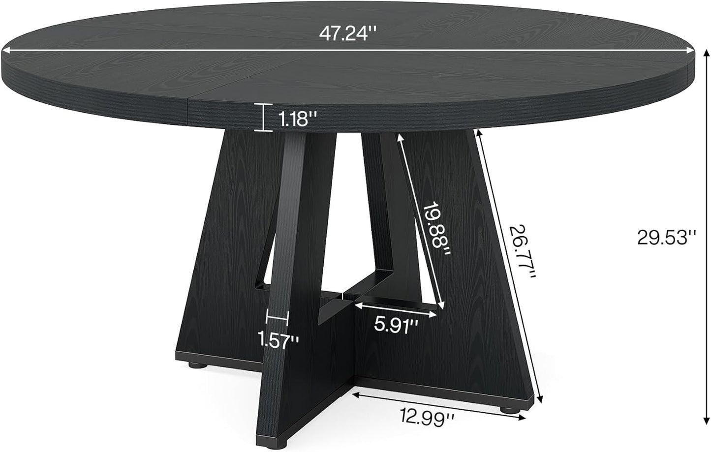 Tribesigns Round Dining Table Wood Kitchen Table for Dining Room, 47 in Dinning Room Tables for 4 Man, Farmhouse Dinner Table with Wooden Tabletop and Cross Base, Black