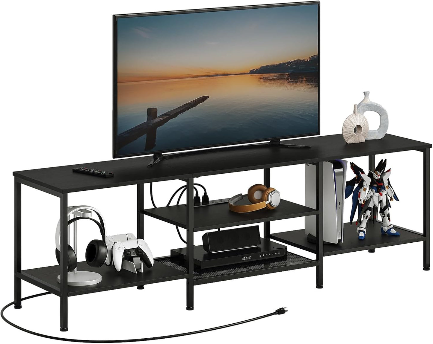 HOOBRO TV Stand with Power Outlets to 65 Inches, TV Console Table with Open Storage Shelves, Industrial Media Entertainment Center for Living Room Bedroom, Rustic Brown and Black BF40DS01