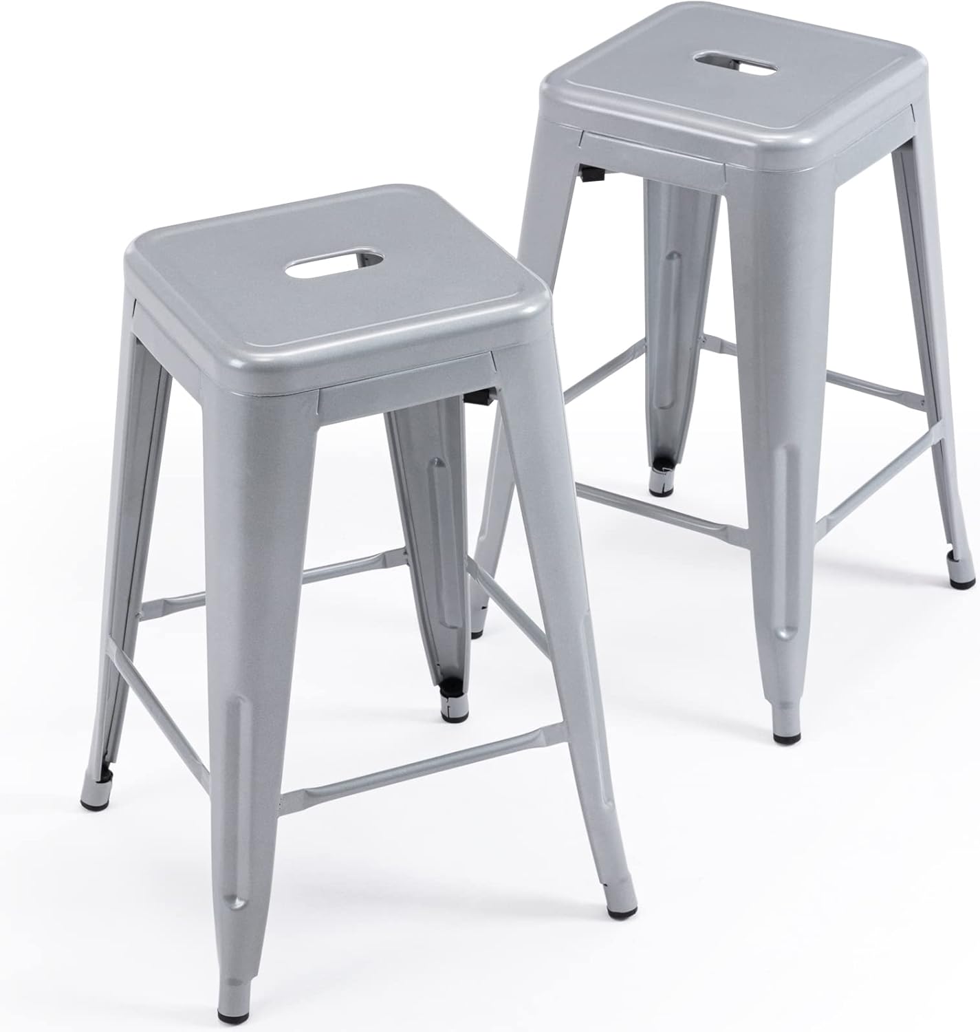 Vogue Furniture Direct 24" Bar Stools Black Backless Metal Barstools Indoor-Outdoor Counter Height Stools with Square Seat, Set of 2 - VF1571001