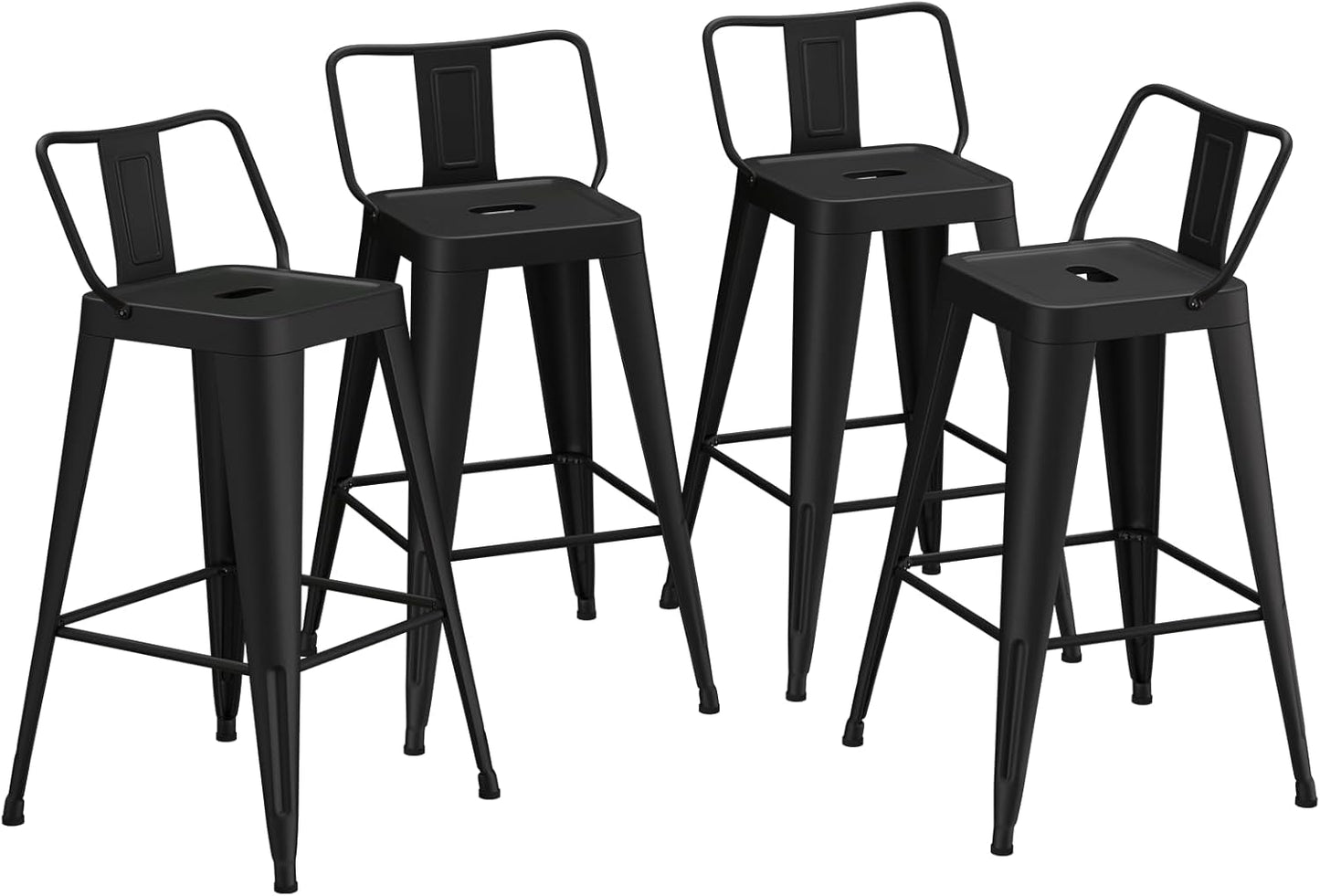 24 Inch Metal Bar Stools Set of 4, Counter Height Bar Stools with Low Back,Modern Industrial Bar Chairs for Kitchen (Matte Black)