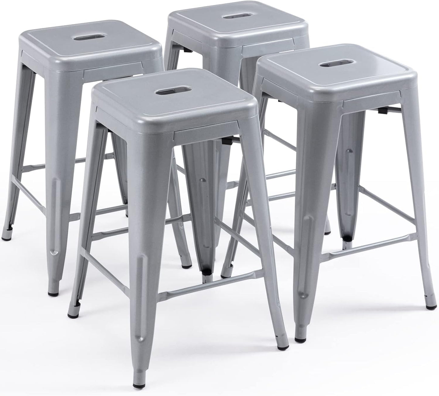 Vogue Furniture Direct 24" Bar Stools Black Backless Metal Barstools Indoor-Outdoor Counter Height Stools with Square Seat, Set of 2 - VF1571001