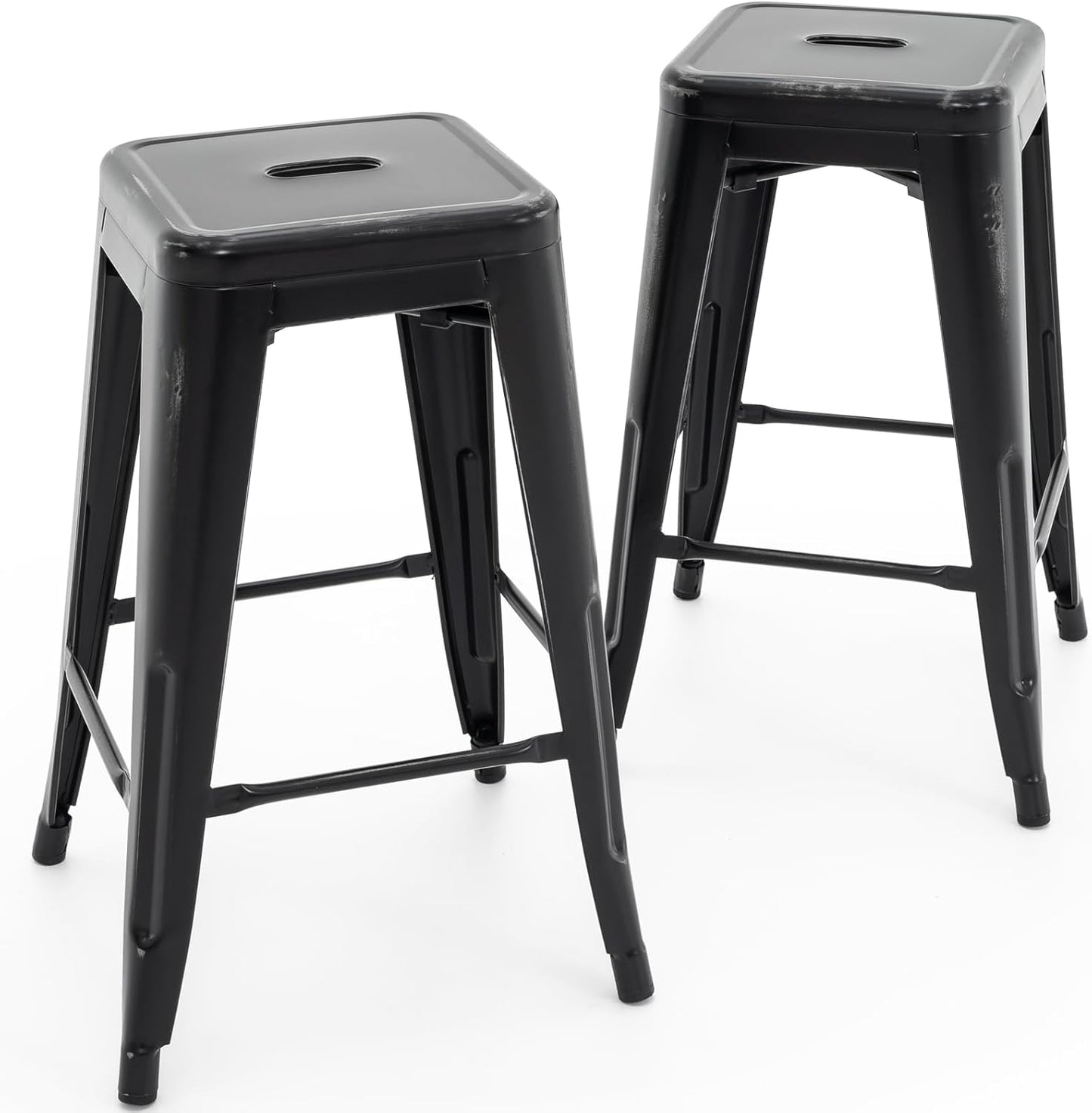 Vogue Furniture Direct 24" Bar Stools Black Backless Metal Barstools Indoor-Outdoor Counter Height Stools with Square Seat, Set of 2 - VF1571001