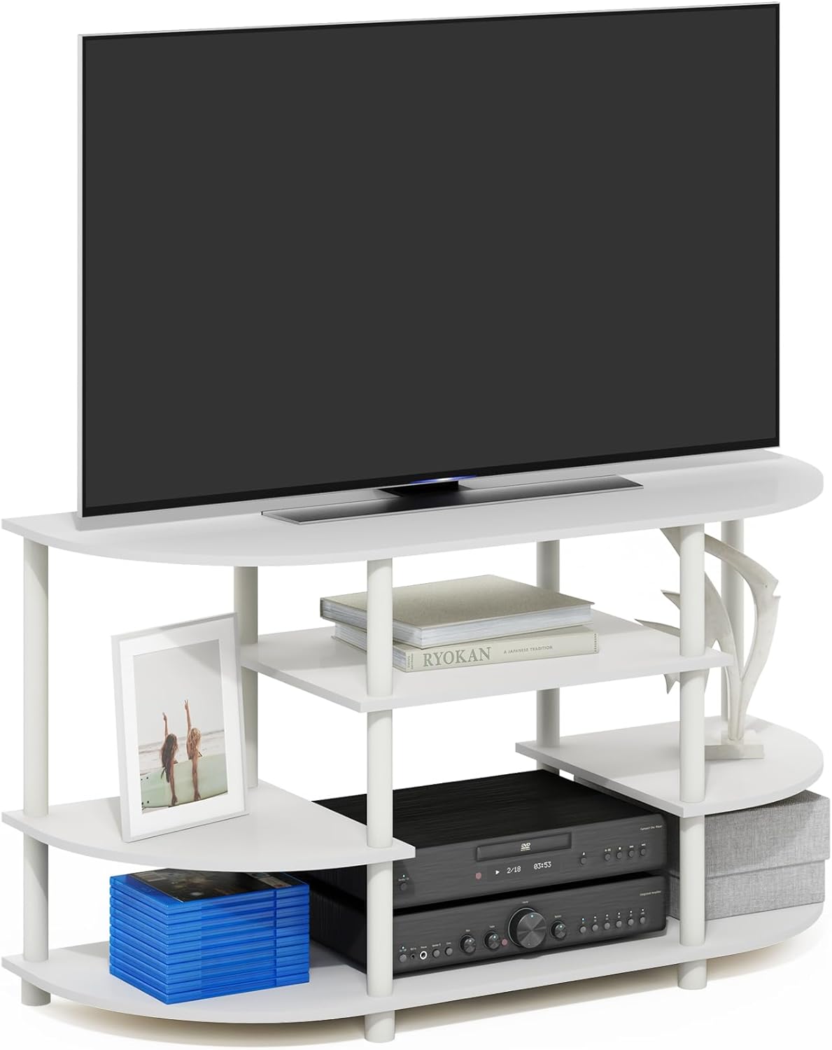 Furinno JAYA Simple Design Corner TV Stand, French Oak Grey/Black, 42.04 x 22.75 x 15.55 Inches