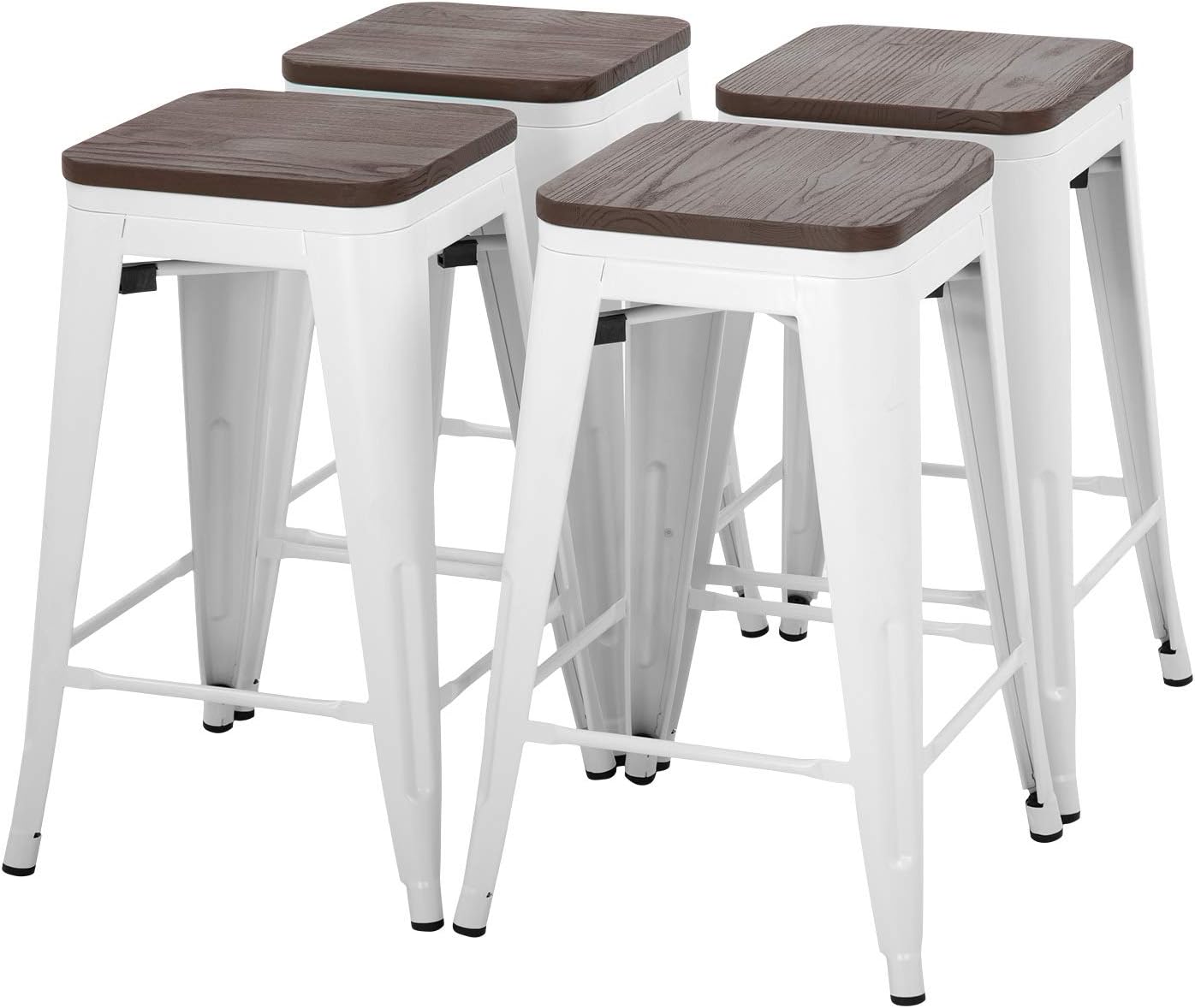 FDW Metal Bar Stools Set of 4 Counter Height Bar Stools 24 Inches Industrial Bar Chairs Patio Stool Stackable Backless Stool Indoor Outdoor Metal Kitchen Stools Bar Chairs (Black, 30")