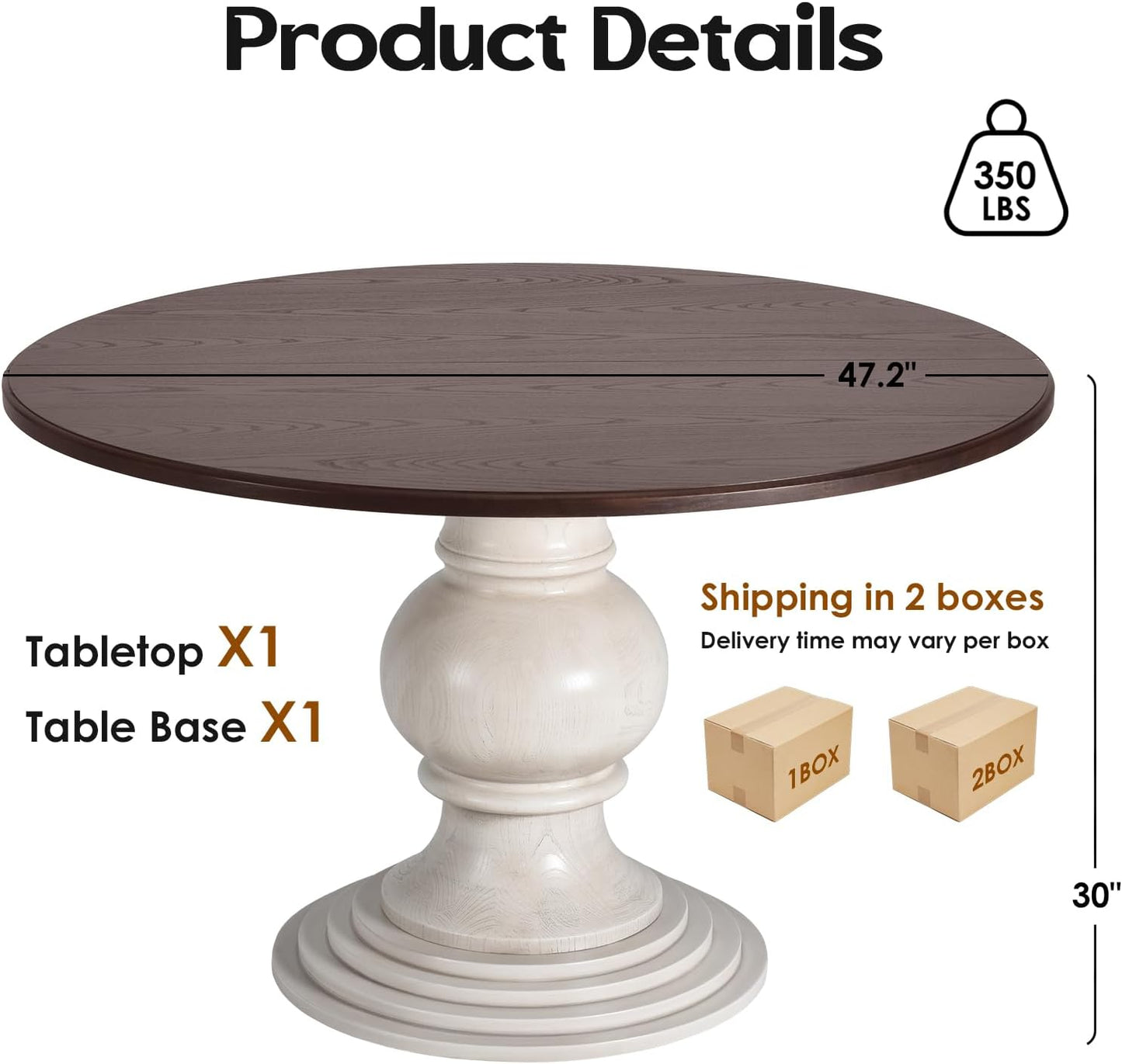 Soohow 47.2" Wood Round Dining Table, Kitchen Table for 4-6 People with Pedestal Base, Ideal for Kitchen and Dining Room