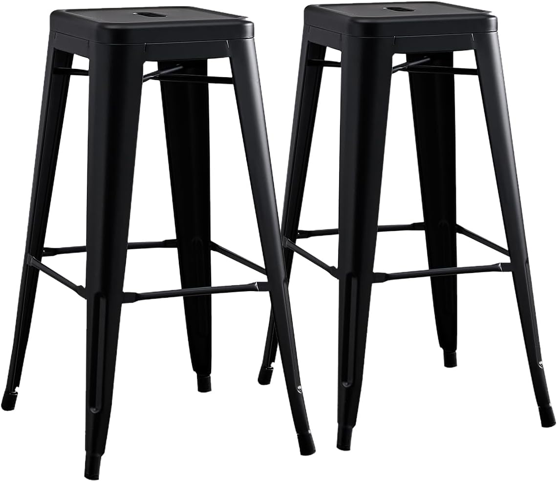 AC Pacific 24” Metal Backless Barstool Set of 2 – Country Rustic Style, Lightweight & Sturdy Build, Easy Assembly – Matte Black Finish