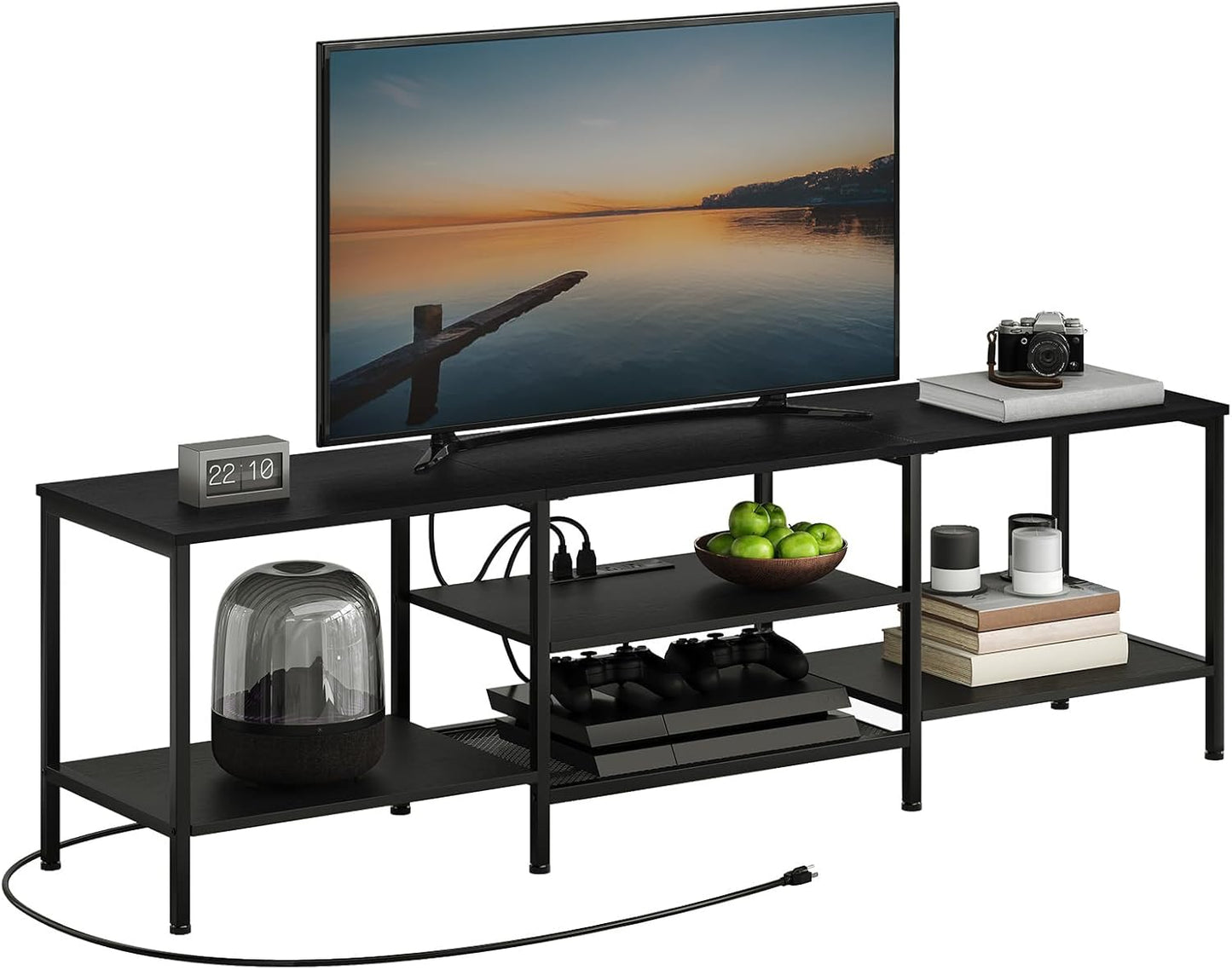 HOOBRO TV Stand with Power Outlets to 65 Inches, TV Console Table with Open Storage Shelves, Industrial Media Entertainment Center for Living Room Bedroom, Rustic Brown and Black BF40DS01