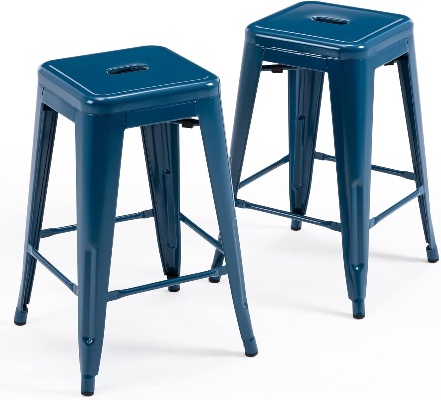 Vogue Furniture Direct 24" Bar Stools Black Backless Metal Barstools Indoor-Outdoor Counter Height Stools with Square Seat, Set of 2 - VF1571001