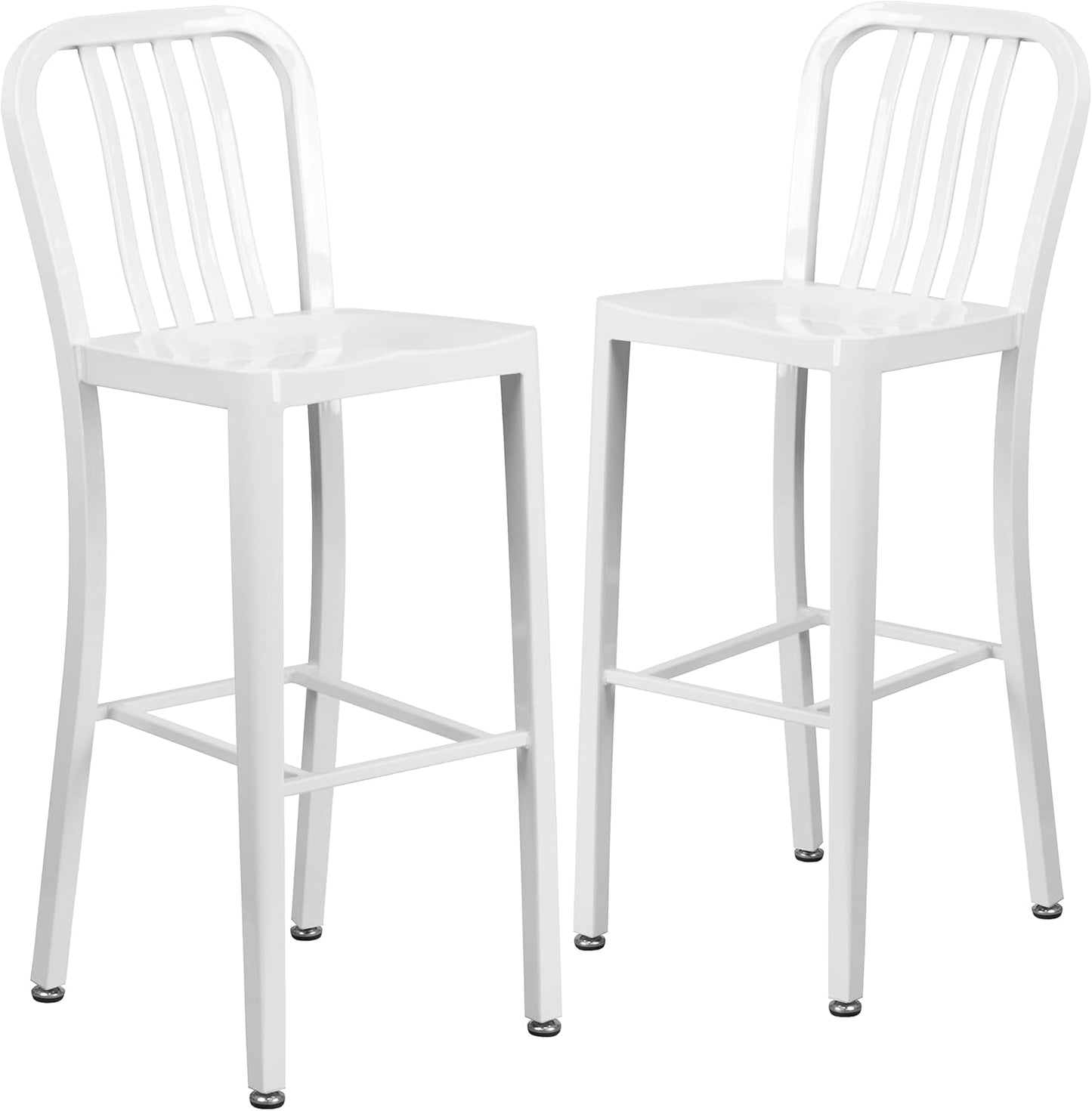 Flash Furniture Gael 30" Commercial Metal Barstools with Footrest, Vertical Slat Back Bar Height Stools for Restaurants and Kitchens, Set of 2, Silver