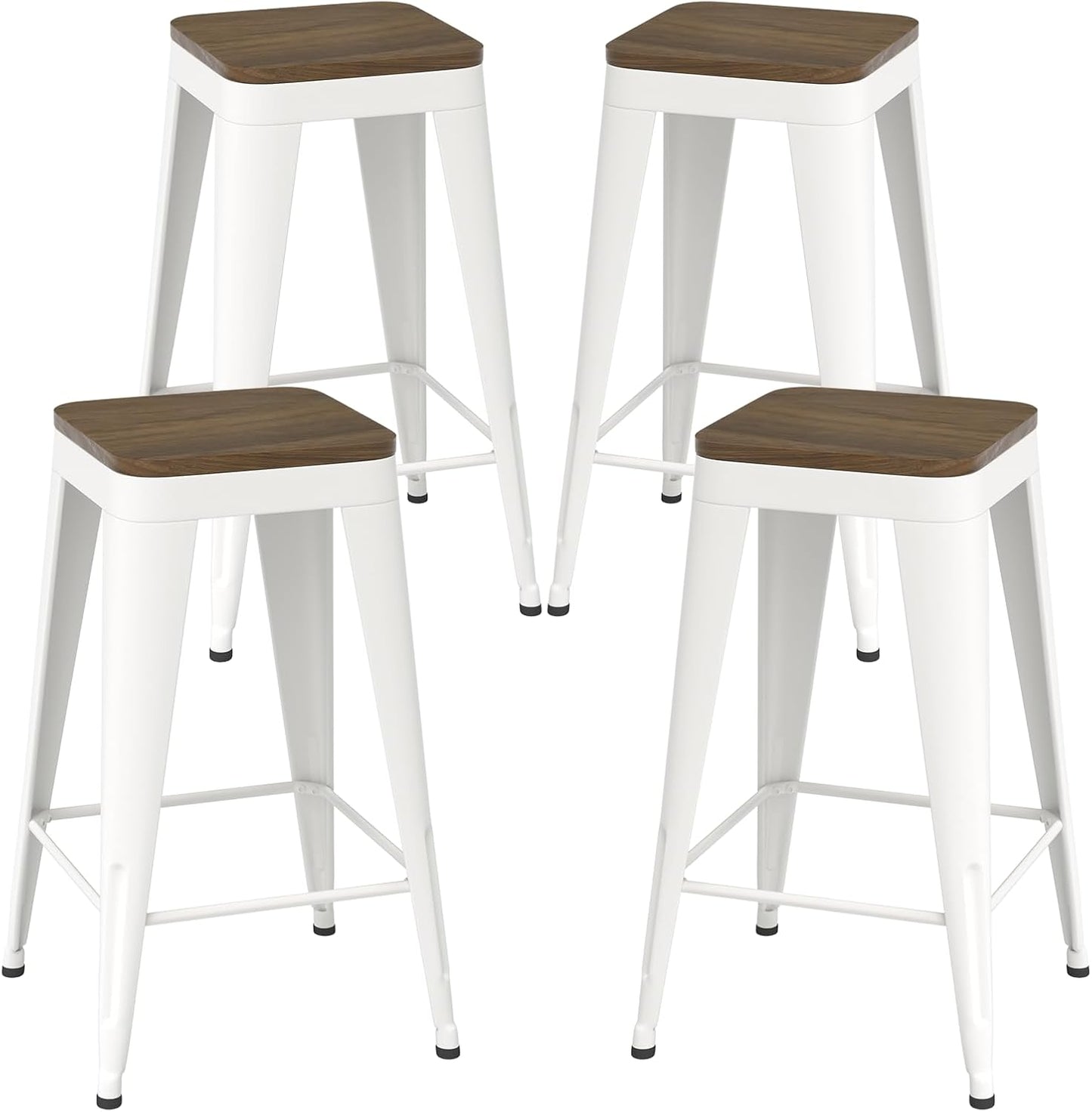 Black Bar Stools Set of 4, Metal Bar Stools with Wooden Seat, Modern 24”Counter Height Barstools with Low Back