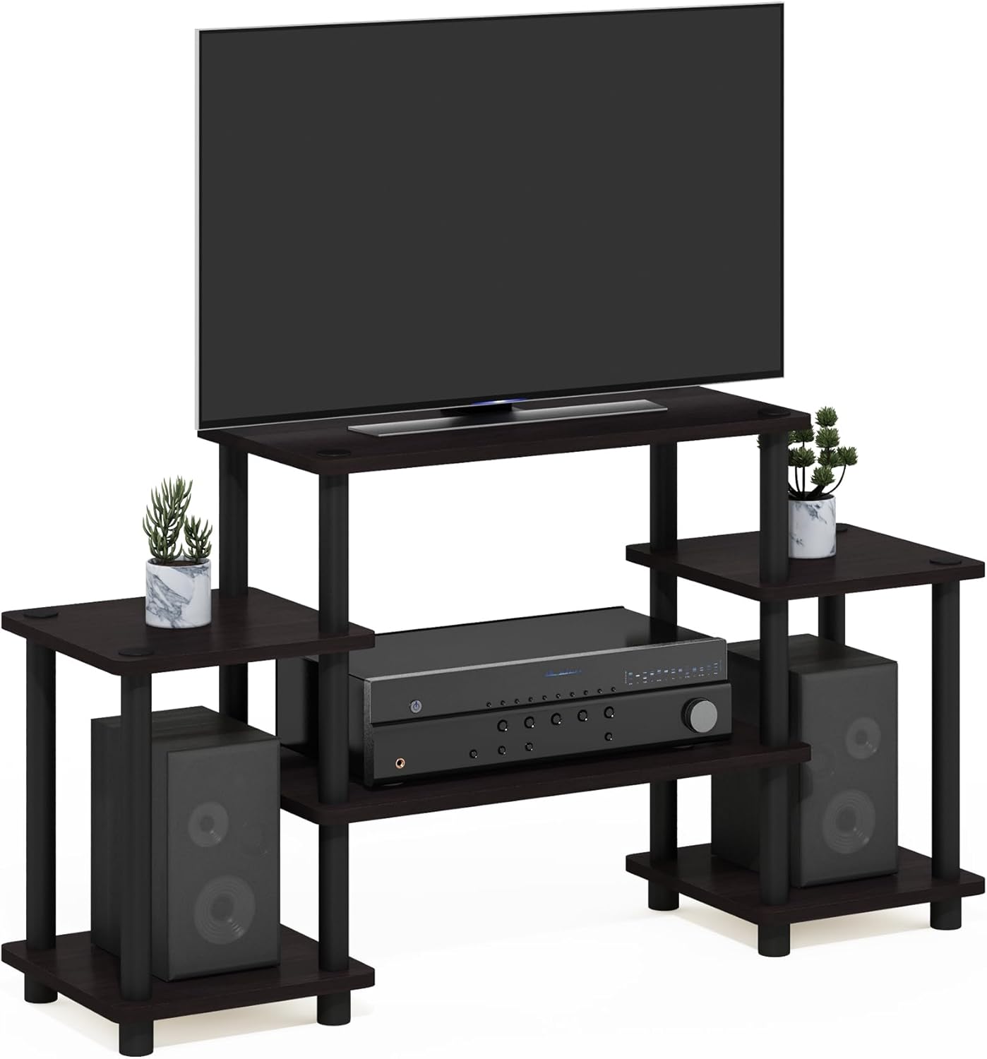 Furinno JAYA Simple Design Corner TV Stand, French Oak Grey/Black, 42.04 x 22.75 x 15.55 Inches