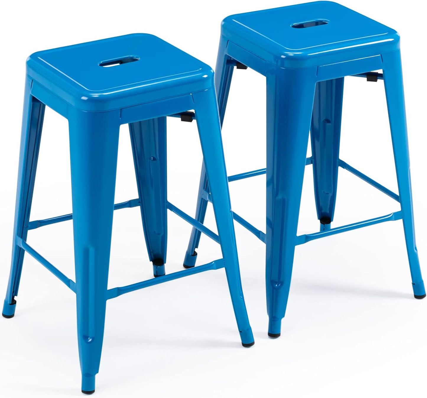 Vogue Furniture Direct 24" Bar Stools Black Backless Metal Barstools Indoor-Outdoor Counter Height Stools with Square Seat, Set of 2 - VF1571001