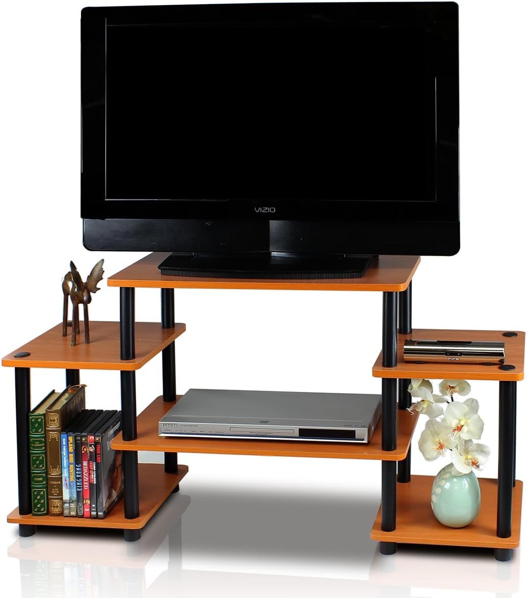 Furinno JAYA Simple Design Corner TV Stand, French Oak Grey/Black, 42.04 x 22.75 x 15.55 Inches