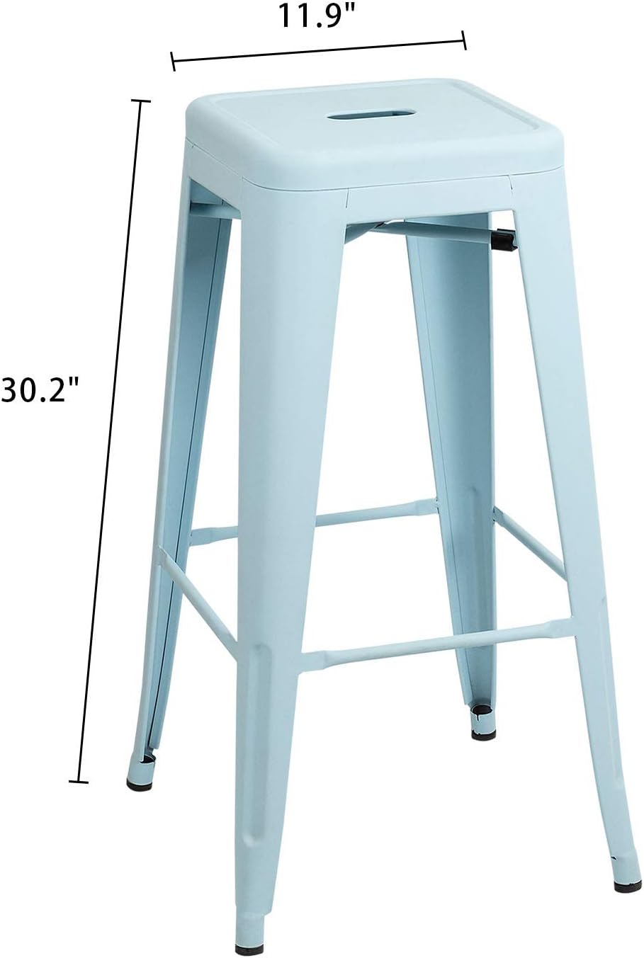 Furniwell 30 Inches Metal Bar Stools High Backless Tolix Indoor-Outdoor Stackable Barstool with Square Counter Seat Set of 4 (Blue)