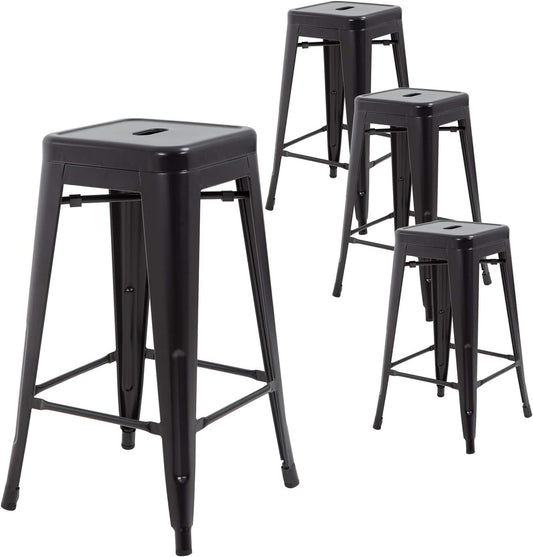 FDW Metal Bar Stools Set of 4 Counter Height Bar Stools 24 Inches Industrial Bar Chairs Patio Stool Stackable Backless Stool Indoor Outdoor Metal Kitchen Stools Bar Chairs (Black, 30")