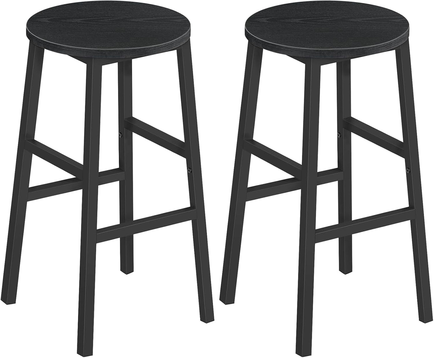 Bar Stools, Set of 2 Round Bar Chairs with Footrest, 24.4 Inch Kitchen Breakfast Bar Stools, Industrial Bar Stools, Easy Assembly, for Dining Room, Kitchen, Rustic Brown BAHR0201Z