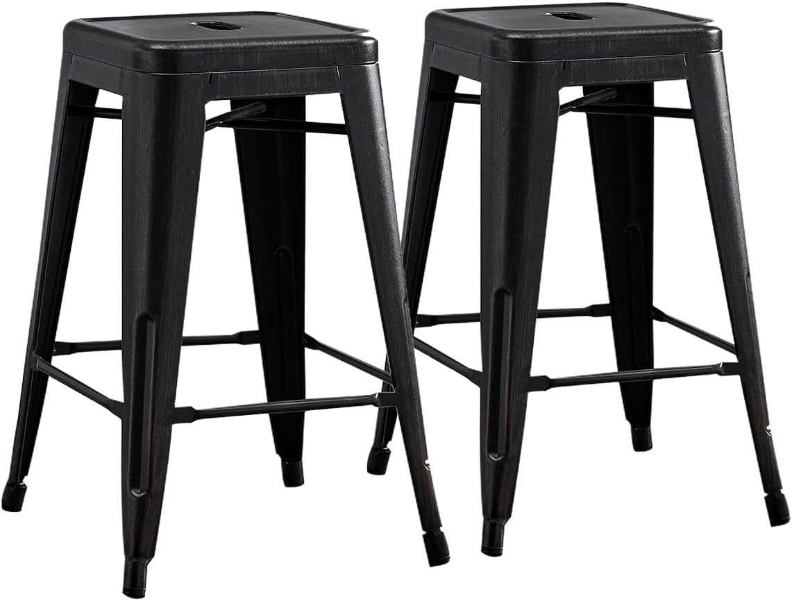 AC Pacific 24” Metal Backless Barstool Set of 2 – Country Rustic Style, Lightweight & Sturdy Build, Easy Assembly – Matte Black Finish