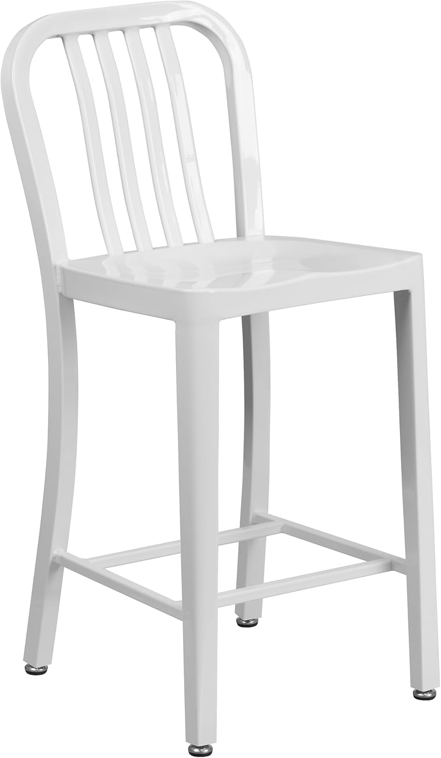 Flash Furniture 24" Commercial Grade Metal Counter Height Stool with Footrest, Modern Vertical Slat Back Stool for Restaurants and Kitchens, Silver