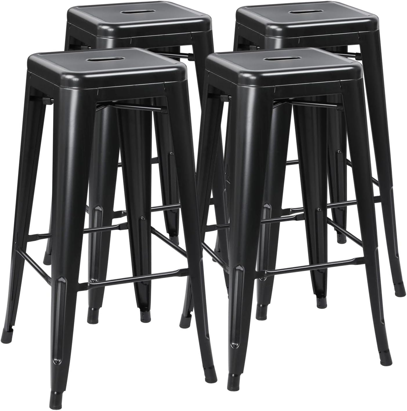 Yaheetech 30 Inches Metal Bar Stools, Set of 4 Bar Height Backless Bartools, Indoor/Outdoor Stackable Kitchen Dining Chair, High Patio Furniture, Black