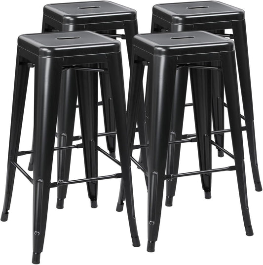 Yaheetech 30 Inches Metal Bar Stools, Set of 4 Bar Height Backless Bartools, Indoor/Outdoor Stackable Kitchen Dining Chair, High Patio Furniture, Black