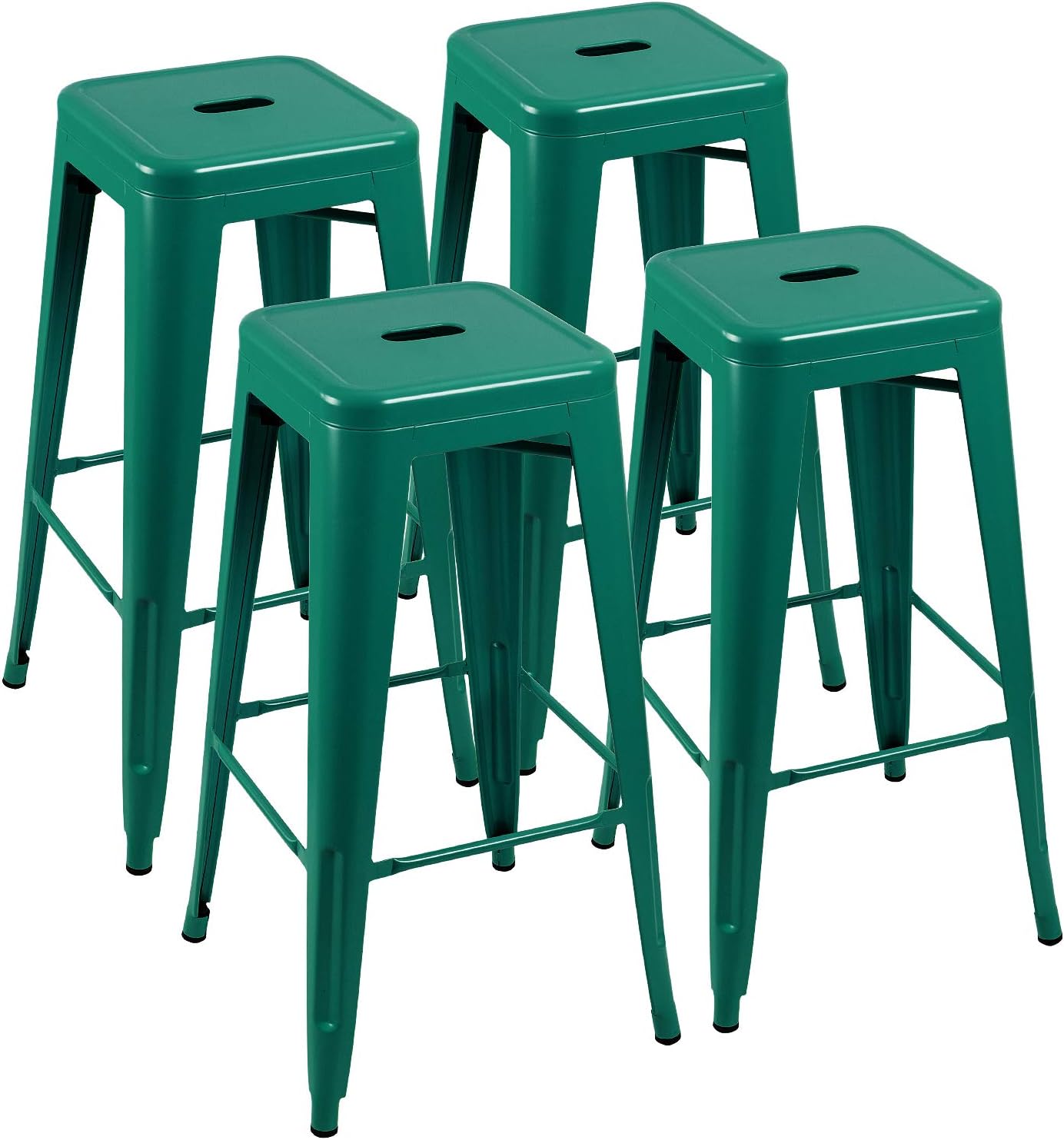 Furniwell 30 Inches Metal Bar Stools High Backless Tolix Indoor-Outdoor Stackable Barstool with Square Counter Seat Set of 4 (Blue)