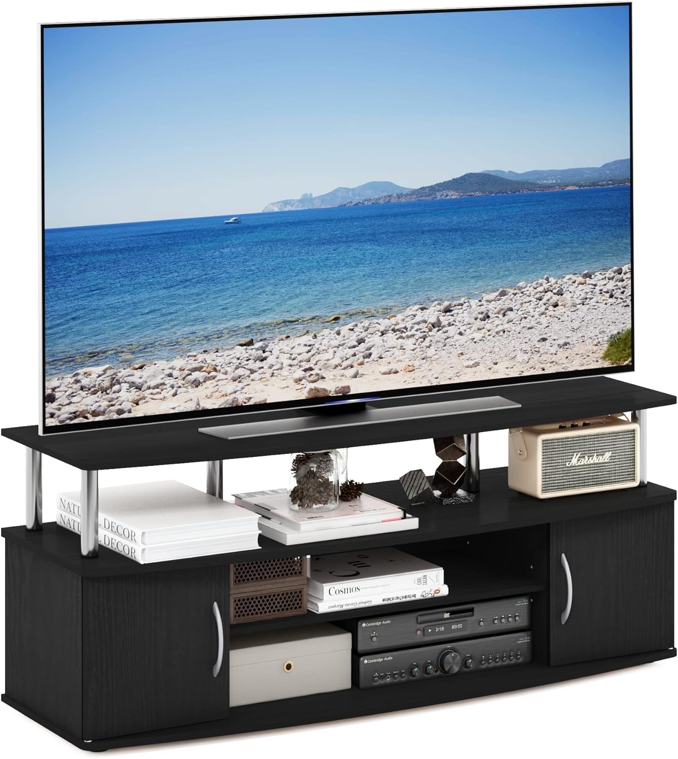 Furinno JAYA Large Entertainment Stand for TV Up to 55 Inch, French Oak Grey/Black