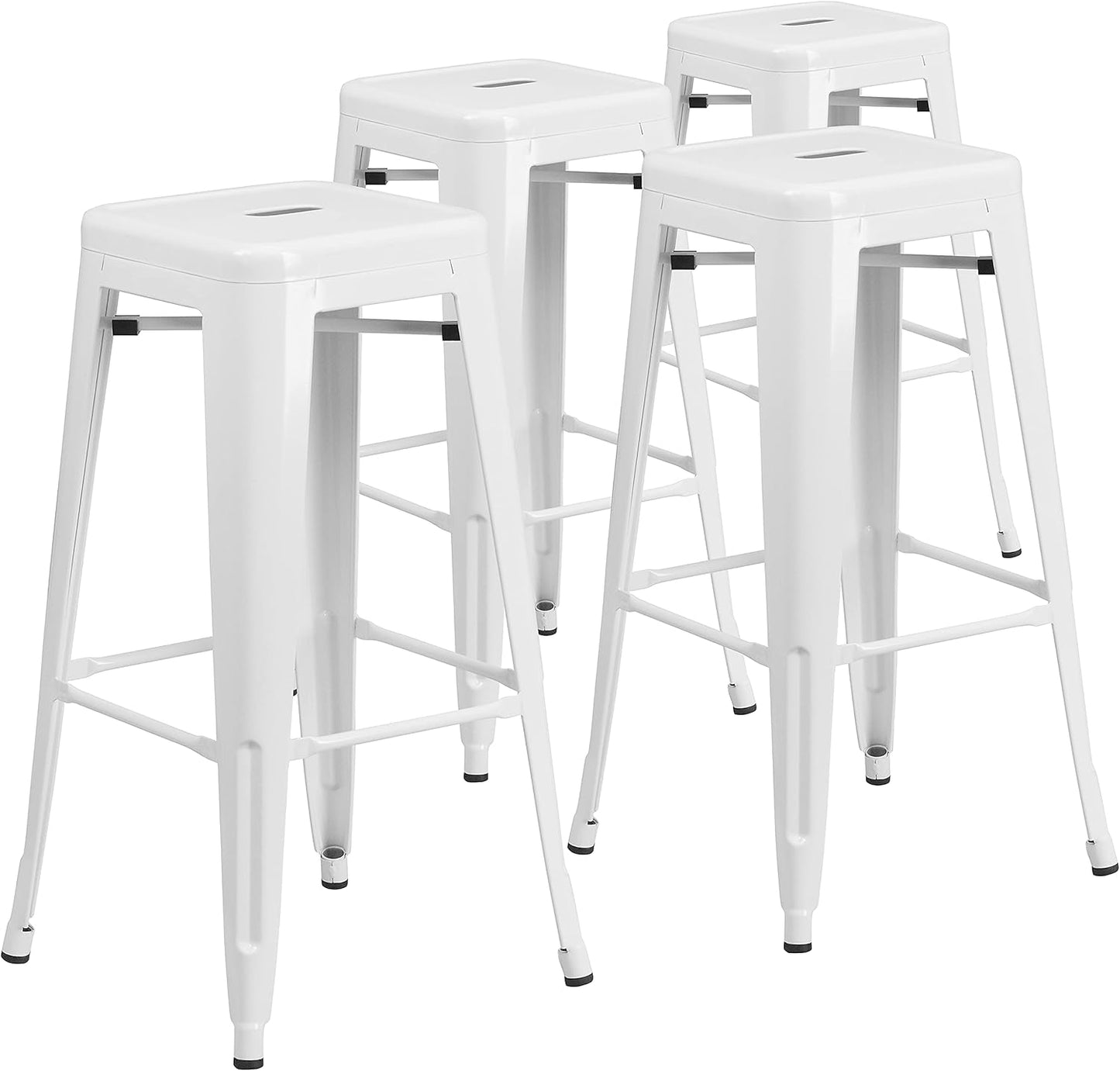 Flash Furniture 30"H Commercial Modern Metal Backless Barstool, Indoor/Outdoor Industrial Square Stacking Bar Stool for Patio Bars/Restaurants, Black
