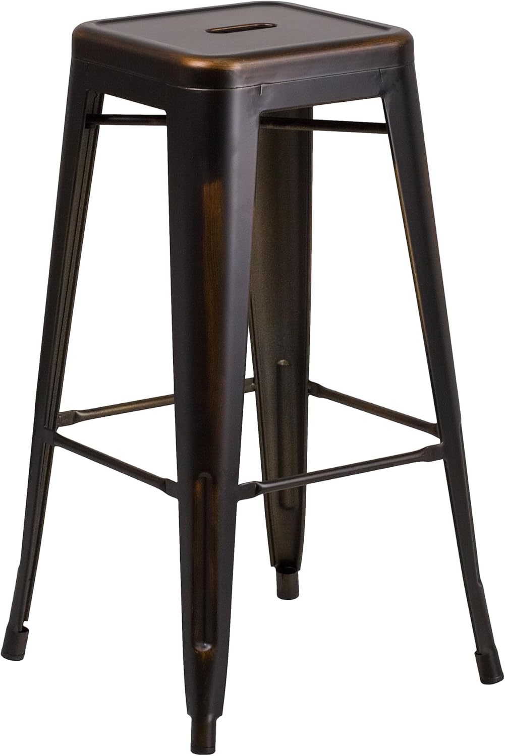 Flash Furniture 30"H Commercial Modern Metal Backless Barstool, Indoor/Outdoor Industrial Square Stacking Bar Stool for Patio Bars/Restaurants, Black
