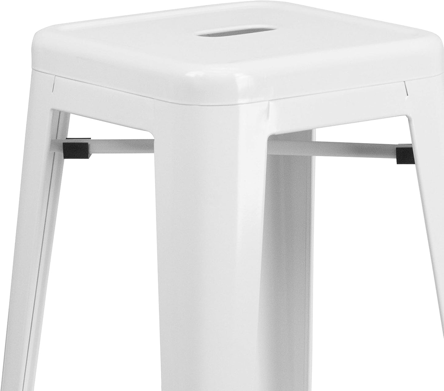 EMMA + OLIVER Commercial Grade 30" H Backless White Metal Indoor-Outdoor Barstool, Square