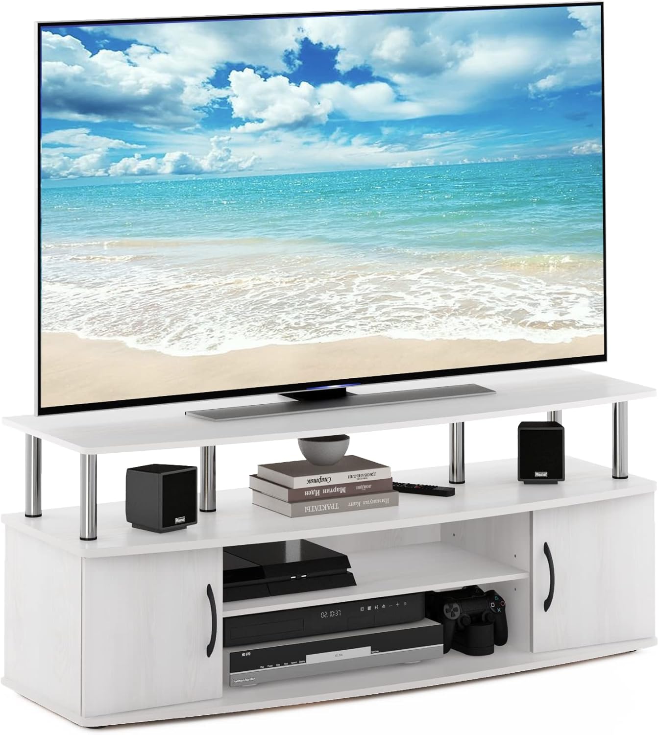 Furinno JAYA Large Entertainment Stand for TV Up to 55 Inch, French Oak Grey/Black