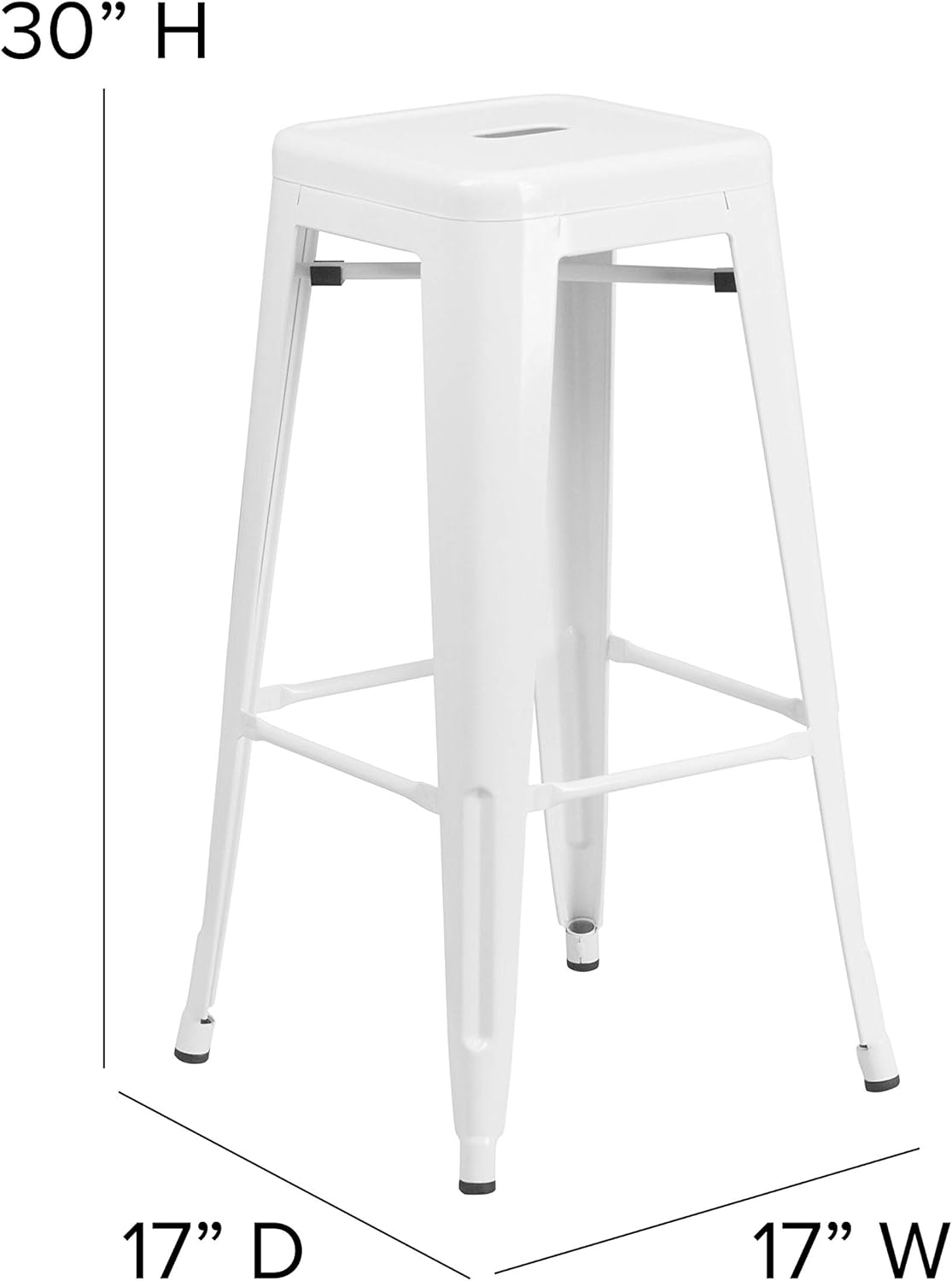 EMMA + OLIVER Commercial Grade 30" H Backless White Metal Indoor-Outdoor Barstool, Square