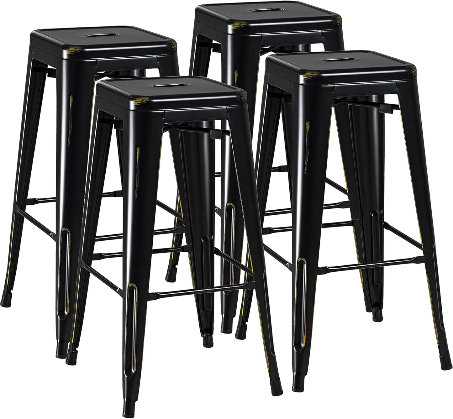 Furmax 30 Inches Metal Bar Stools Bar Height High Backless Stools Indoor Outdoor Stackable Kitchen Stools Set of 4 (Dark Black)