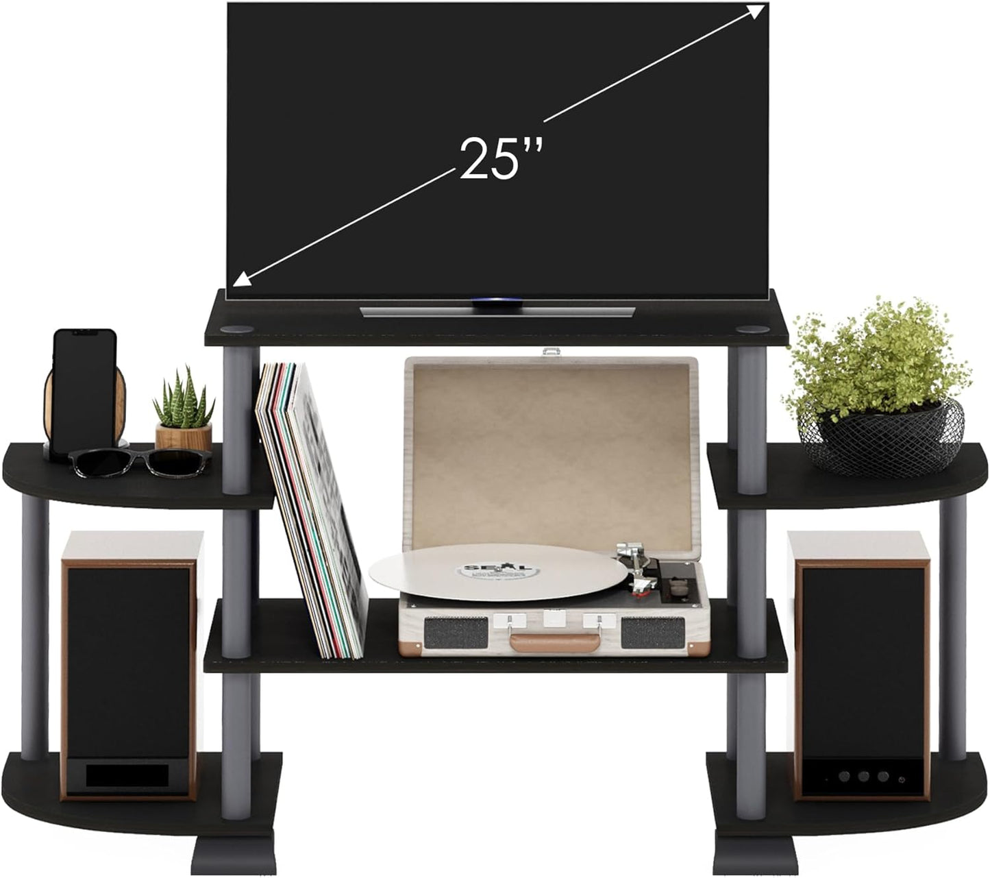 Furinno Turn-S-Tube Wide TV Entertainment Center, Black/Grey